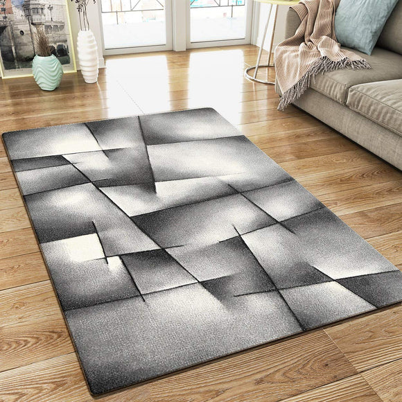 XRUG Modern Grey Rug Geometric Pattern Woven Short Pile Carpet Mat for Living Room or Bedroom