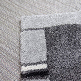 XRUG Modern Geometric Rug Border Design Silver Grey Black Woven Short Pile Carpet Mat for Living Room or Bedroom