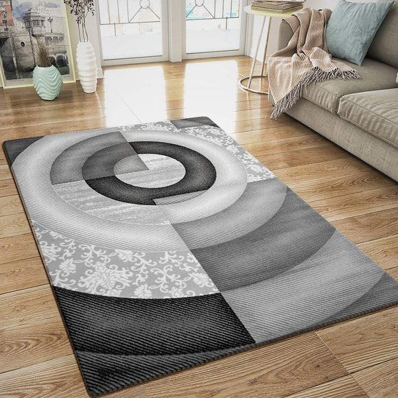 Modern Designer Abstract Rug Grey Black Art Pattern Amsterdam Woven Carpet Mat for Living Room or Bedroom