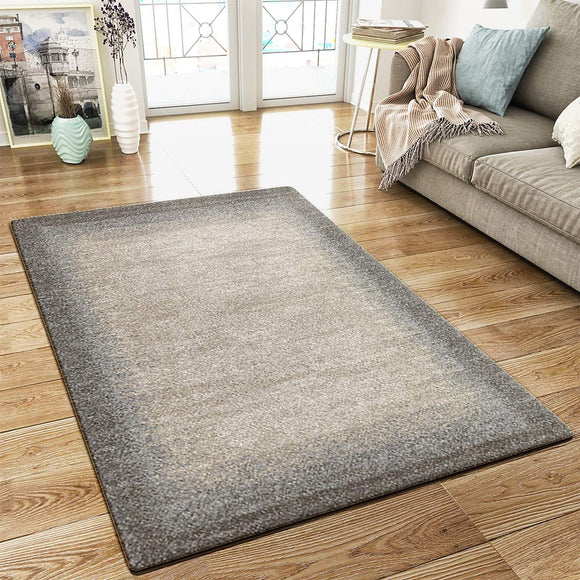 Modern Border Design Rug Brown Beige Thick Pile Woven Carpet Mat for Living room & Bedroom