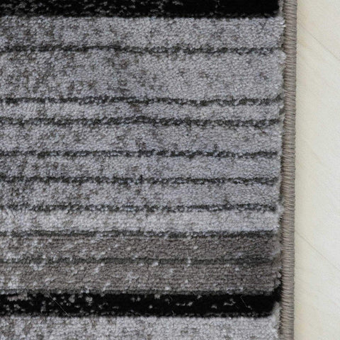 XRUG Modern Grey and Black Striped Rug Woven Short Pile Carpet Mat for Living Room or Bedroom