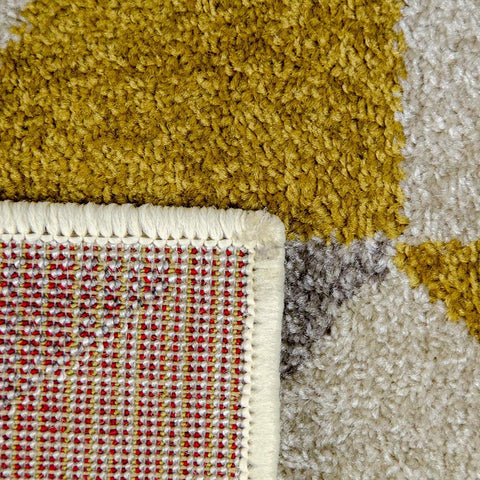 Modern Mustard Yellow Grey Rugs Geometric Pattern Woven Low Pile Carpet Living room & Bedroom Floor Mats