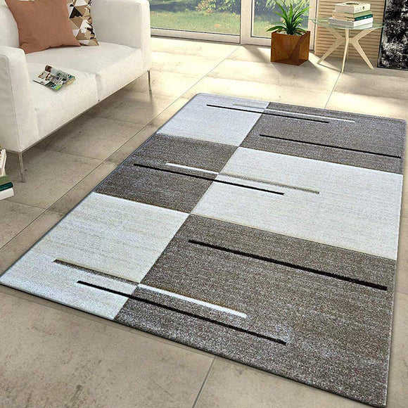 Modern Rug Red Grey Black Checkered Contour Cut Pattern Woven Low Pile Carpet Mat for Living Room & Bedroom