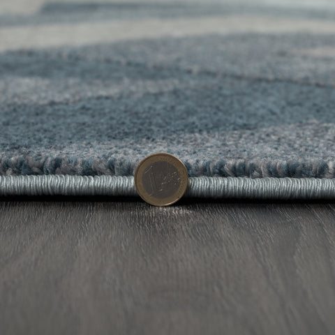 Abstract Rug Denim Blue Hand Carved Pattern Modern Carpet Living Room Area Mat