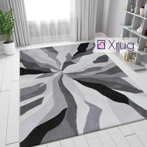 Abstract Rugs Black Grey Hand Carved Modern Pattern Mat Small Large Room Carpet