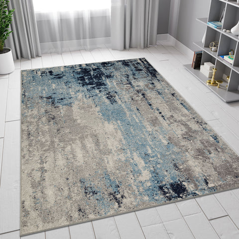 Distressed Rug Blue Grey Large Small for Living Room Bedroom Modern Carpet Mat