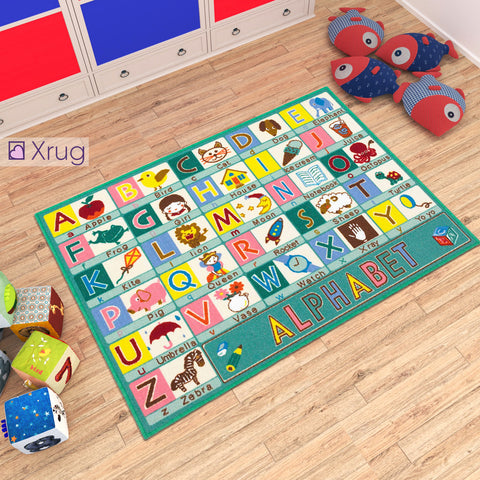 Kids Rug Educational Alphabet Machine Washable Childrens Play Mat Non Slip Nursery Carpet