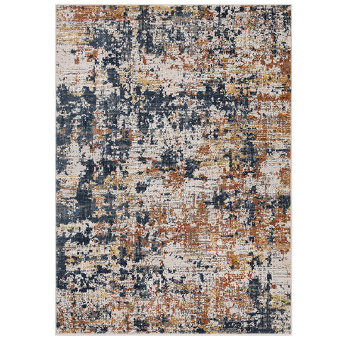Modern Abstract Rug Cream Orange Blue Yellow Multicolored Thick Heavy Carpet Large Hall Mat