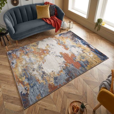 Abstract Rug High-quality Soft Touch Blue Yellow Terracotta Large Luxury Carpet