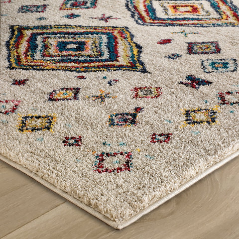 Cream Shaggy Rug Boho Fluffy for Living Room Bedroom Woven Carpet