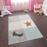 Baby Nursery Rug Grey Cream Kids Bedroom Rug Carpet Star and Moon Childrens Rug 80x120 cm