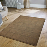 Brown Living Room Rug Anti Slip Check Jute Look Flat Weave Carpet Small Large Runner Mat