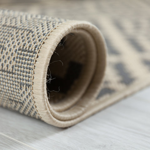 Grey Beige Rug Outdoor Garden Water Resistant Checkered Carpet Indoor Runner Mat