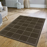 Anti Slip Rug Living Room Black Beige Check Pattern Flat Pile Carpet Mat Runner