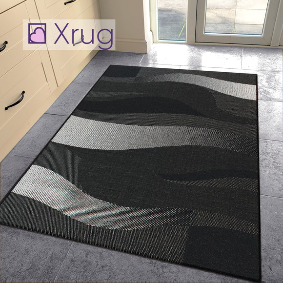 Black Rug Flat Weave Sisal Look Jute Look Hallway Kitchen Area Carpet Small Large