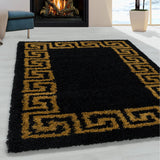 Black Shaggy Rug Soft Thick Large Small Yellow Gold Patterned Fluffy Bedroom Living Room Lounge Bedside Rug Long Pile Carpet