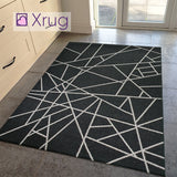 Grey Black Rug Jute Look Flat Weave Hard Wearing Woven Carpet Modern Geo Pattern Small Large Hall Runner 60x230 80x150 80x250 120x170 160x230