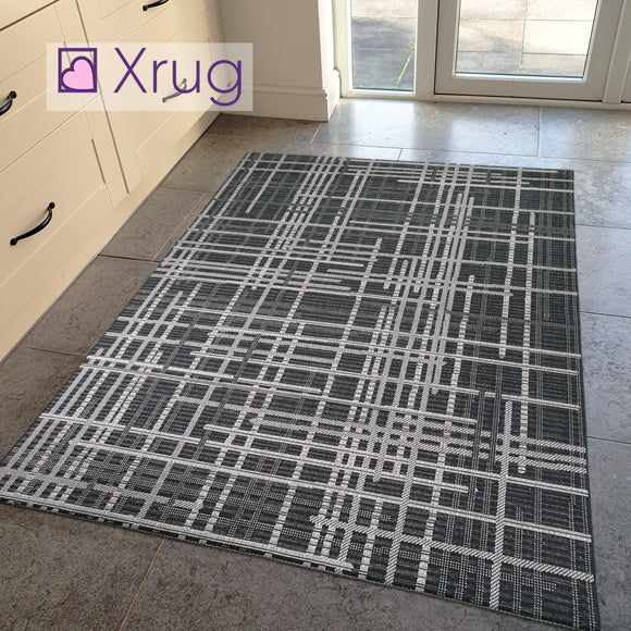 Black Rug Jute Look Flat Weave Hard Wearing Woven Carpet Grey Abstract Geometric Pattern Small Large Hall Runner 60x230 80x150 80x250 120x170 160x230