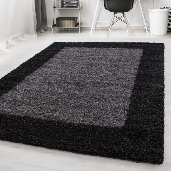 Black and Grey Rug Antrazit Soft Pile Round Fluffy Shaggy Mat Living Room Carpet