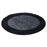 Black and Grey Rug Antrazit Soft Pile Round Fluffy Shaggy Mat Living Room Carpet