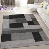 Black and Grey Rug Geometric Hand Carved Pattern Mat Modern Bedroom Floor Carpet