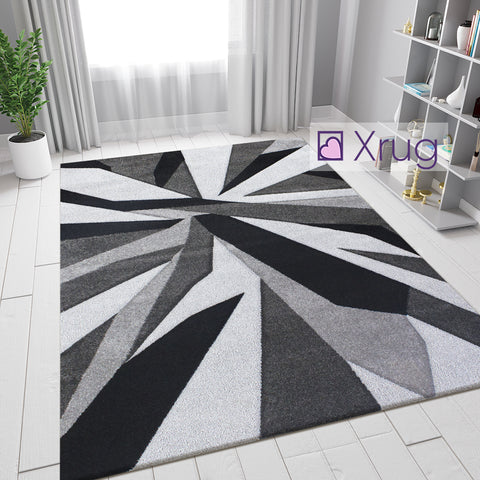 Black and Grey Rug Hand Carved Modern Pattern Carpet Abstract Living Room Mats