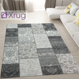 Black and Grey Rug Patchwork Chenille Rugs Modern Living Room Mat Floor Carpet Checkered Geometric Bedroom Area Lounge Short Pile Contemporary Designer Woven