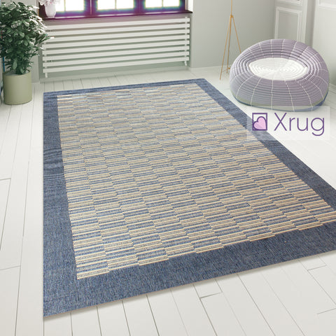 Blue Floor Rug Flat Woven Modern Sisal Look Carpet Hard Wearing Room Lounge Mat