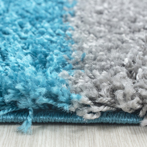 Blue Grey Rug High Pile Small Large Shaggy Floor Mat Fluffy Bedroom Hall Carpet