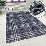 Tartan Checkered Rug Blue Patterned Carpet Small Extra Large Modern Bedroom Hallway Runner Mat Geometric Living Room Area Lounge Woven Short Pile Contemporary Floor New