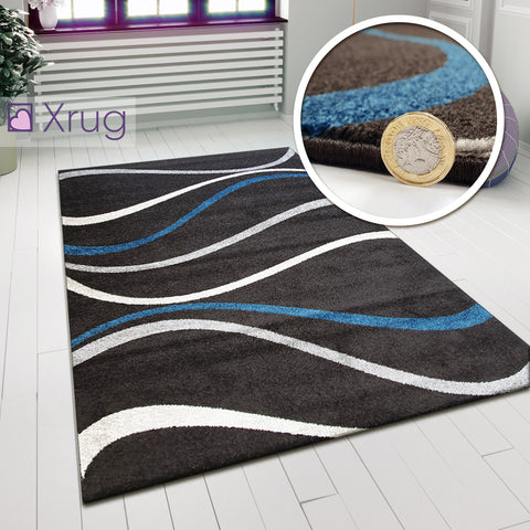 Brown Patterned Rug Chocolate Brown and Blue Carpet Modern Living Room Woven Mat 120x170 cm New