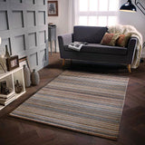 Wool Rug Handmade Brown Grey Modern Striped Living Room Bedroom Carpet Thick Mat Runner New