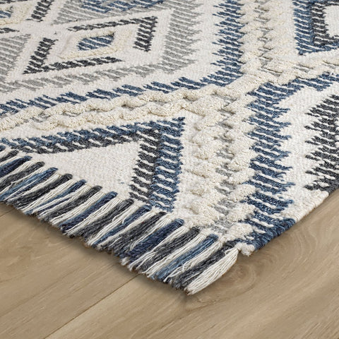 Dhurrie Rug Wool Rugs Boho Style Grey Blue Living Room Bedroom Carpet Mat