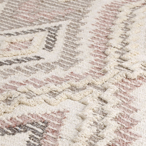 Handwoven Rug 100% Wool Thick Woven Grey Blush Pink Carpet Mat Small Large Set