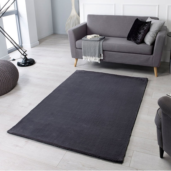 Charcoal Rug Super Soft Grey Plain Living Room Bedroom Carpet Short Pile Area Mat