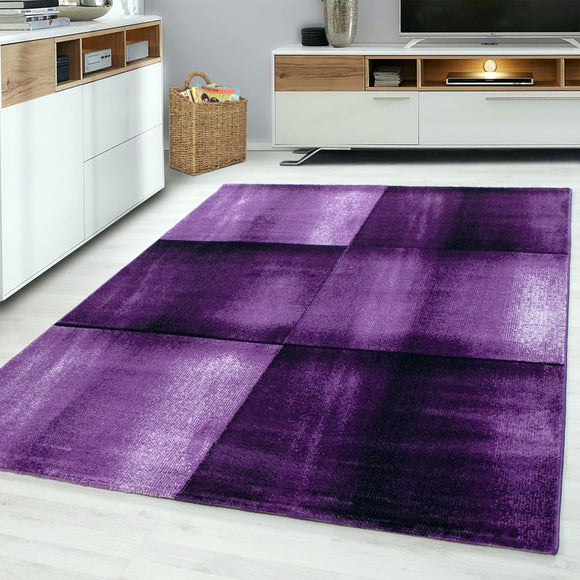 Check Rug Modern Purple Geometric Carpet Bedroom Floor Runner Mat Small Large XL