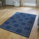Anti Slip Rug Living Room Navy Blue Check Flat Weave Small Large Runner Carpet Mat