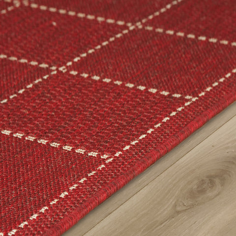 Red Rug for Living Room Anti Slip Carpet Mat Flat Weave Woven Rugs Runners Small Large Checked Pattern