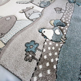 Childrens Animal Rug Beige Blue Contour Cut Pattern Carpet Thick Kids Room Mats