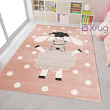 Childrens Animal Rug Kids Pink Beige White Cream Lamb Sheep Pattern Playroom Carpet Baby Room Bedroom Girls Boys UnisexMat