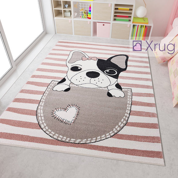Childrens Animal Rug Pink White Cream Beige Black Dog Design Carpet Kids Nursery Mat Baby Play Bedroom Floor Boys Girls Unisex