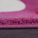 Childrens Rug Floral Multicoloured Dark Pink Contour Cut Hand Carved Pattern Mat Kids Butterfly Bedroom Playroom Floor Carpet Girls Boys Unisex Baby Nursery