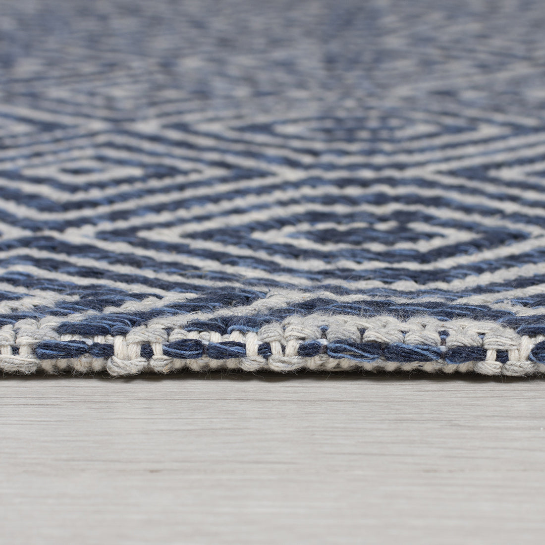Blue Cotton Rug Navy Grey Geometric Patterned Washable Natural Carpet ...