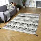 Hand Woven Rug 100% Cotton Cream Grey Carpet with Tassels Moroccan Nomad Berber Living Room Bedroom Natural Mat