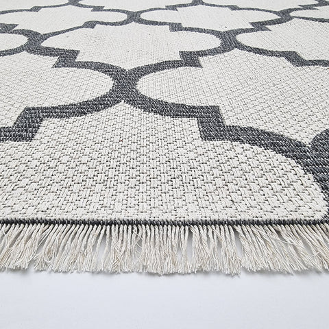 Cotton Rug Cream Grey with Tassels Large XL Small Washable Flatweave Rug Carpet Mat