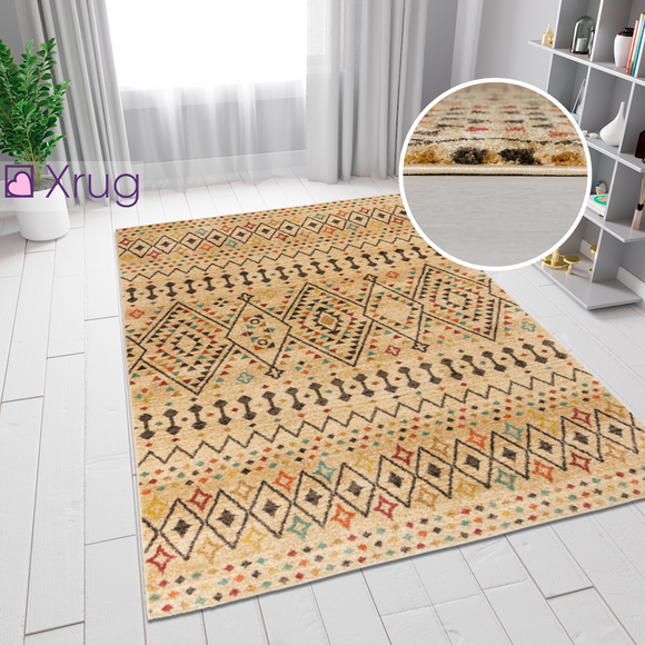 Cream Natural Rug Berber Checkered Multi Pattern Traditional Woven Small Large Carpet Mat Living Room Bedroom Area Floor New Mat 120X170 160X230 