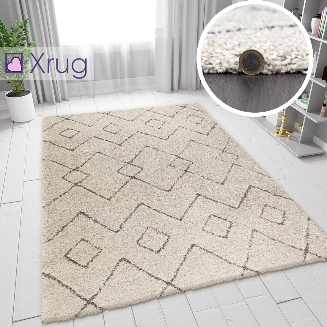 Aztec Rug Cream Color Cream White Rug Aztec Pattern Thick Pile Carpet Modern Geometric Room ...