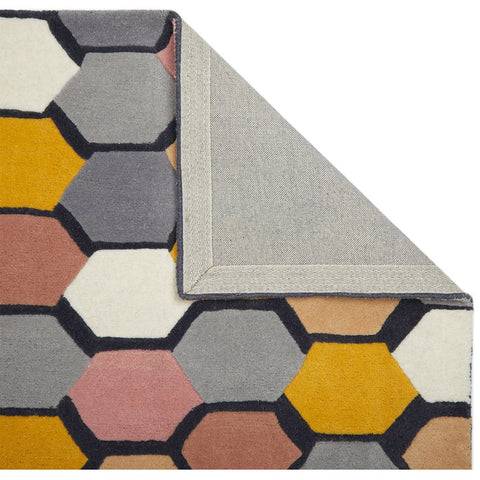 Multicoloured Geometric Rug Grey Pink Yellow White for Living Room Bedroom Natural Carpet Mat