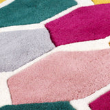 Geometric Wool Rug Natural Carpet Multicoloured Diamond Contour Cut Pattern Thick Heavy Rugs