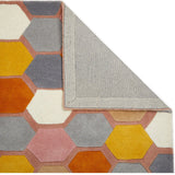 Geometric Wool Rug Natural Carpet Multicoloured Diamond Contour Cut Pattern Pink Grey